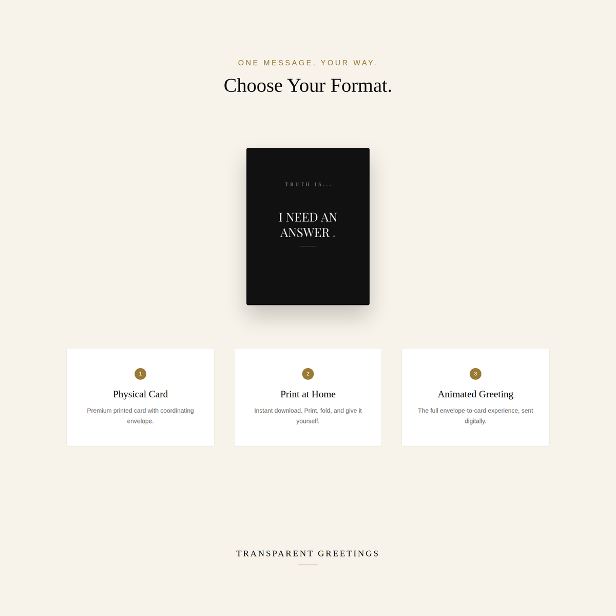 I Need an Answer. — physical, print-at-home, and animated formats